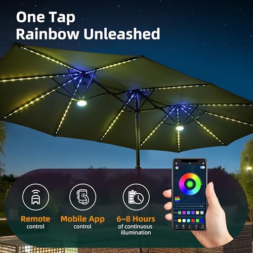 15ft Umbrella Outdoor Patio Solar Lights with Base