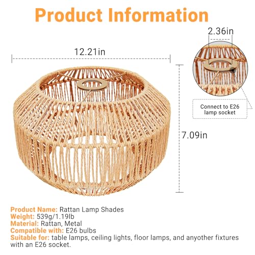 Hanging Light Rattan Lamp Shades Boho Lamp Shades