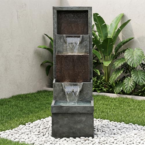 39.3" Tall 4 Tier Outdoor Water Fountain with LED Lights