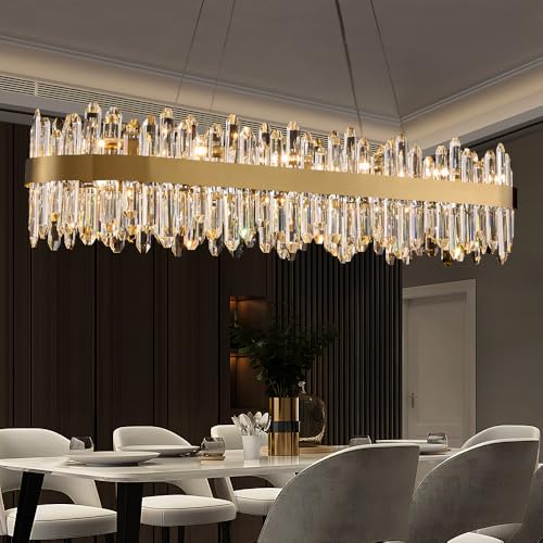Gold Oval Crystal Chandelier L45.3 inch
