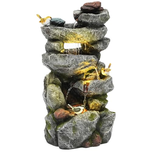 31.5" Multi Tier Rock Outdoor Water Fountain with LED Lights (72 Count)