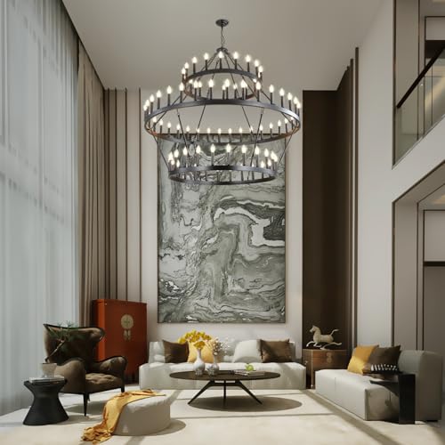 3 Tier Black Large Wagon Wheel Chandelier