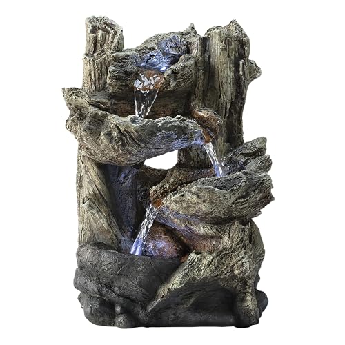 14"H Indoor Tiered Log Tabletop Fountain with LED Lights