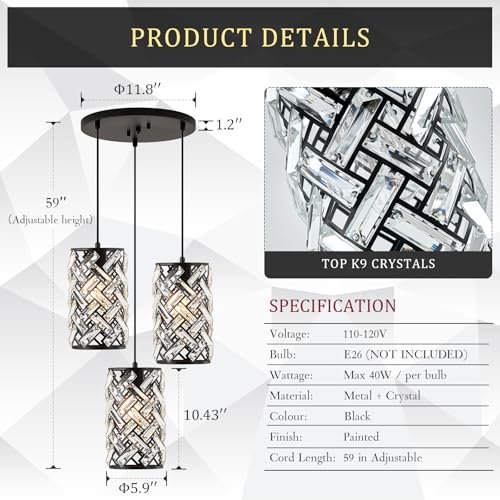 Black Crystal Cluster Pendant Light