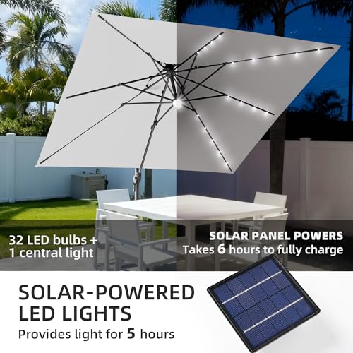 9x9 FT Cantilever Offset Patio Umbrella with Lights & Base