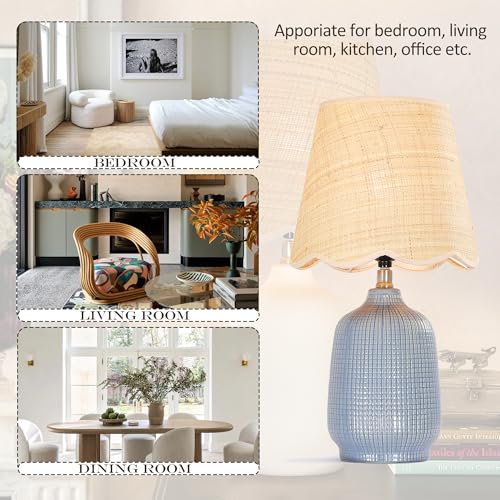 Set of 2 19" Modern Ceramic Table Lamp for Living Room Gray Blue Base Desk Lamps for Bedroom Farmhouse Bedside Nightstand Lamp End Table Lamps (2 Count)