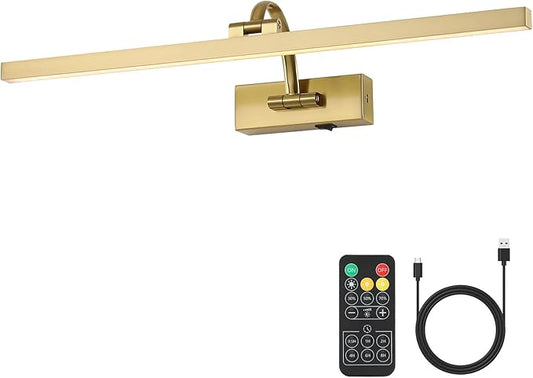 Wireless Picture Lights for Wall Battery Operated, Brass Art Lighting for Paintings Rechargeable Gallery Lights with Remote and Timer 3CCT Dimmable Painting Lights for Artwork Portrait 23.62 inch