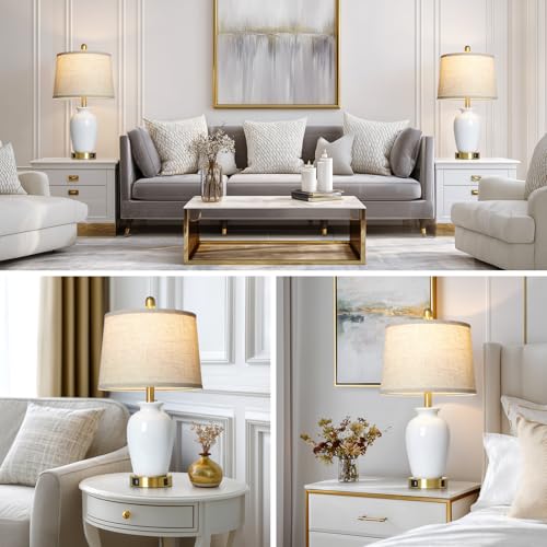 23" Set of 2 White Ceramic Small Table Lamp for Living Room Bedroom (2 Count)