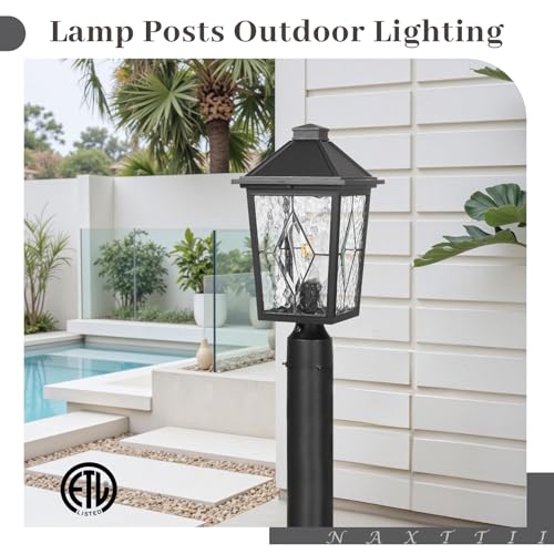 Dusk to Dawn Lamp Posts Outdoor Lighting Waterproof Outdoor Post Lights Hard Wired with Hand‑soldered Glass 14 Inch Height Black Pole Light for Garden Yard Patio Pathway E26 Socket