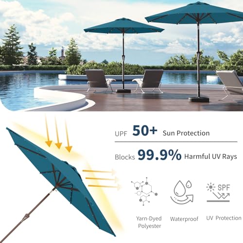 10FT Solar Umbrella 32 LED Lighted Patio Umbrella Table Market Umbrella w