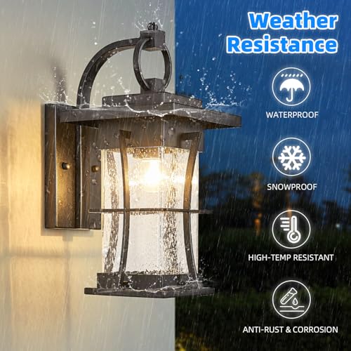 Outdoor Wall Sconces Light Fixtures Exterior Wall Lantern Outside House Lamps Waterproof Black Metal with Clear Seeded Glass