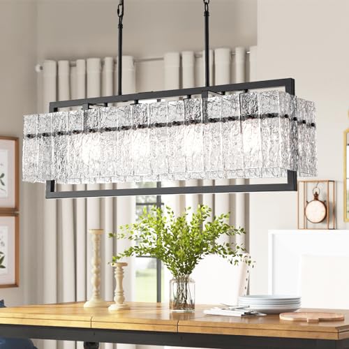 4 Lights Black Large Rectangle Chandeliers for Dining Room