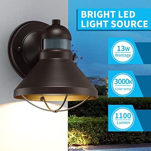 Dusk to Dawn Motion Sensor Outdoor LED Barn Light Fixture Brown