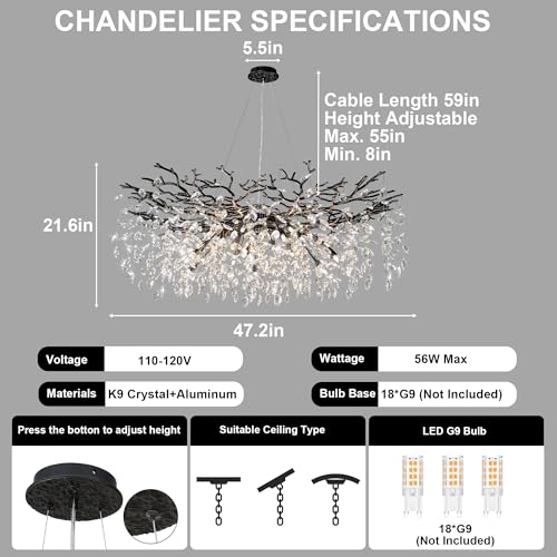 47" Black Crystal Chandelier