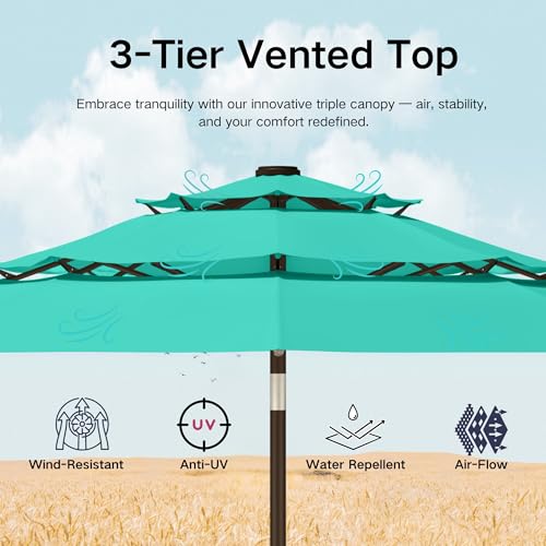 9ft 3 Tier Patio Umbrella with Solar Lights
