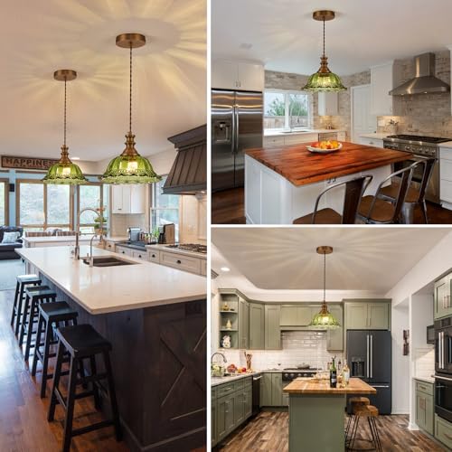 Glass Pendant Lights Modern Pendant Lighting Fixtures Hanging Lamp for Kitchen Island Bedroom Dining Room Coffee Shop Hallway Green and Brass