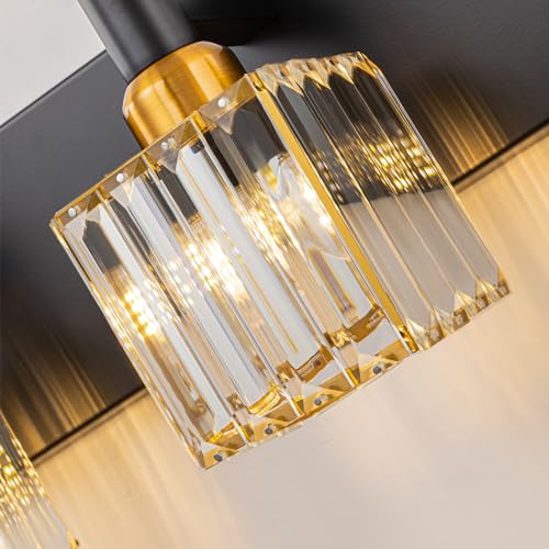 6 Lights Crystal Bathroom Vanity Light Black Gold Modern Bathroom Lighting Fixtures Over Mirror