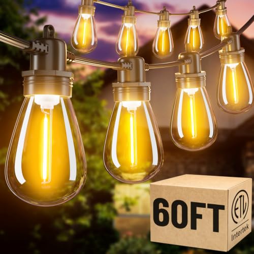 60FT LED Outdoor String Lights with 16+1 Edison Shatterproof Waterproof Bulbs (25 Count)