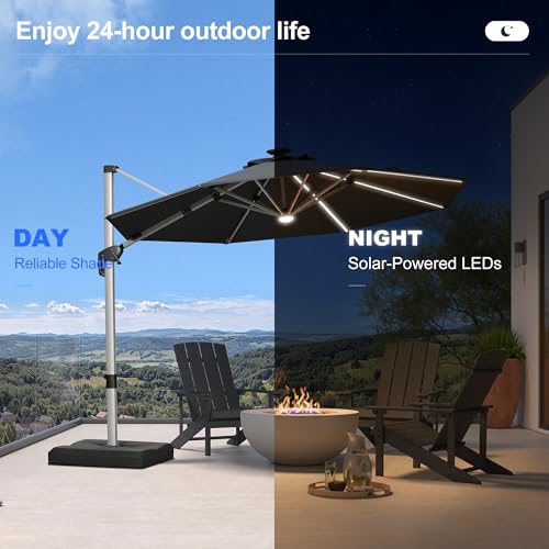 Cantilever Patio Umbrella 10ft Round Solar LED Light