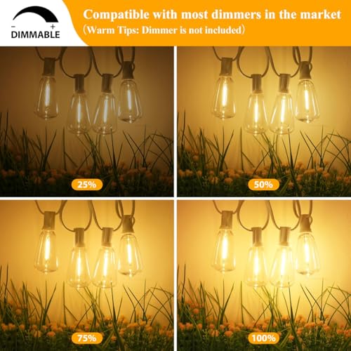 50FT LED String Lights 27 Bulbs Outdoor Waterproof Dimmable