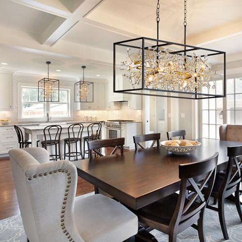 Modern Black and Gold Crystal Chandelier for Foyer Entryway