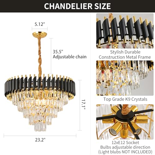 24” Gold and Black Crystal Chandelier
