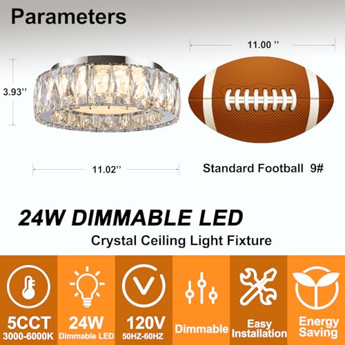 11 Inch Dimmable Luxury Crystal LED Flush Mount Ceiling Light
