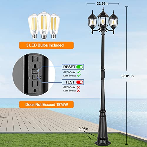 Outdoor Lamp Post Light with GFCI Outlet