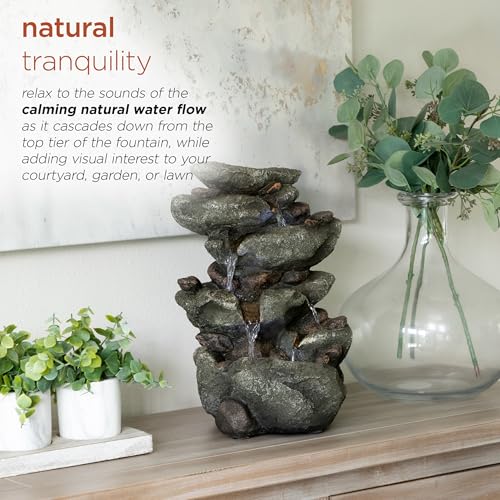 TZL154 14" Indoor Tabletop Rainforest Rock Water Fountain with LED Lights