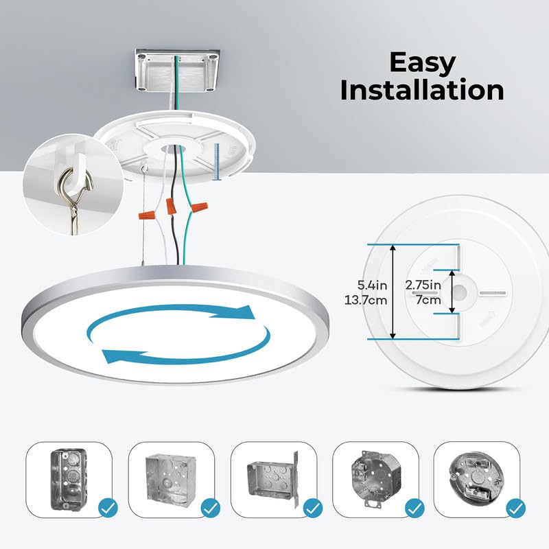 Dimmable LED Flush Mount Ceiling Light Fixture with Remote Control