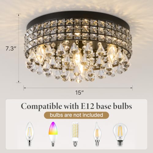 Small Crystal Flush Ceiling Light (Classic Black)