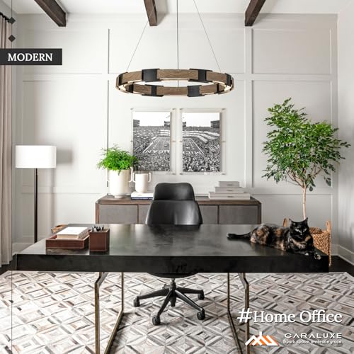 LED Ring Chandelier Dimmable Black Wood Chandeliers for Dining Room