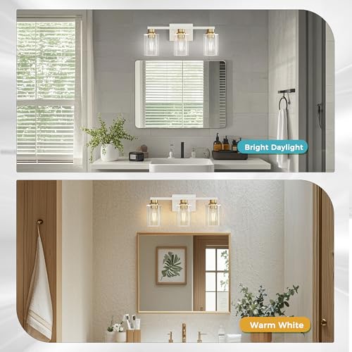 17 Inch 3 Light White Gold Bathroom Vanity Light