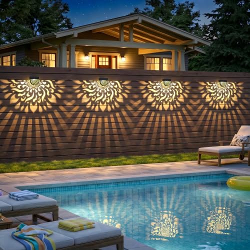 6 Pack Solar Fence Lights Wall lihgts Outdoor Decorations Solar Powered Step Deck Lights Warm Yellow Light Waterproof Decorative Lighting for Garden