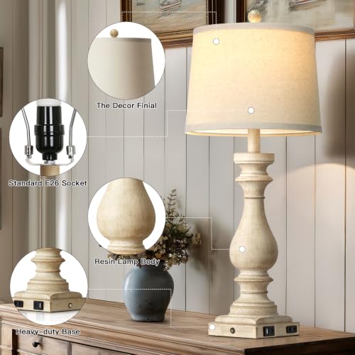 29" Tall Farmhouse Table Lamps for Living Room (Beige-1PK)
