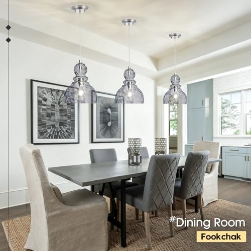 Hammered Glass Pendant Light Smoked Grey Kitchen Island Lights 10in Large Chrome Pendant Hanging Light for Dining Room Kitchen Sink Hallway Entrance