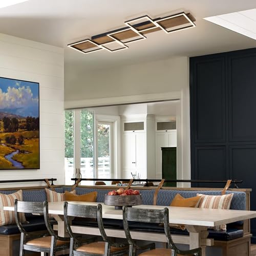 47.2" LED Modern Ceiling Lights Wooden Square Rectangular Lamp Fixture Wood