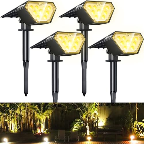 Solar Spot Lights Outdoor Bright 700 Lumen 3000K Warm White 4 Pack (4 Count)