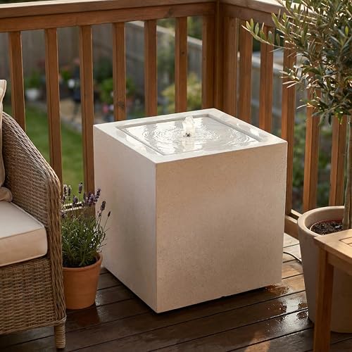 Sunnydaze 17.5" Modern Square Bubbler Fountain with LED Light & Pump