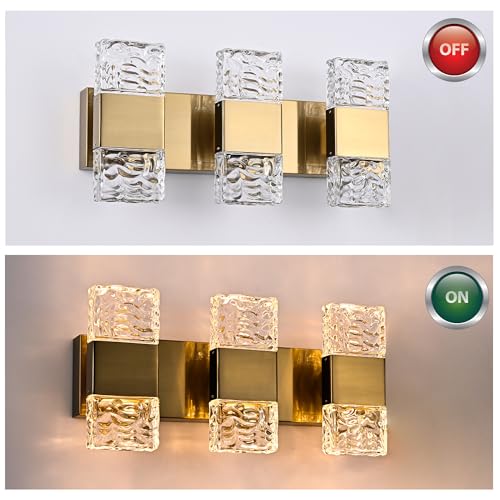3 Light Modern LED Vanity Light Bar with Crystal Column Brass 24W