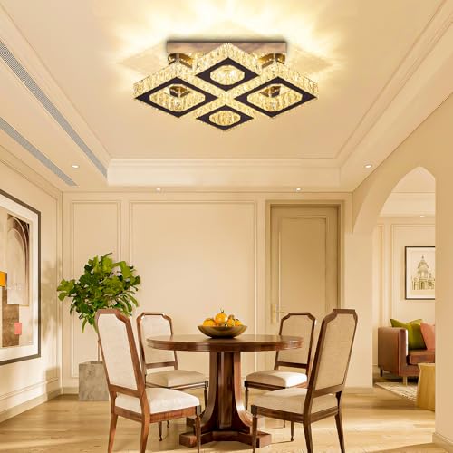 22" 4 Light Square Crystal Flush Mount Chandelier Ceiling Light Warm White (4 Count)