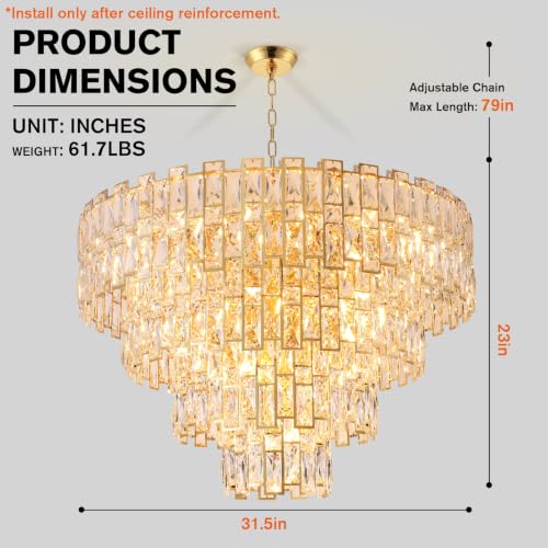 32" Luxury Crystal Chandelier for Dining Room
