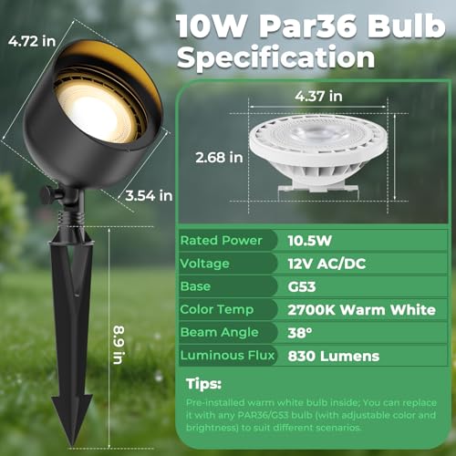 Low Voltage PAR36 LED Landscape Flood Light & Big Spotlight (4 PACK)