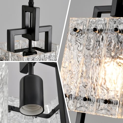 Black Pendant Light Fixtures Modern Pendant Lights Kitchen Island Water Ripple Glass Square Pendant Light Adjustable Hanging Pendant Lighting for Kitchen Dining Room Over Island 1 Pack