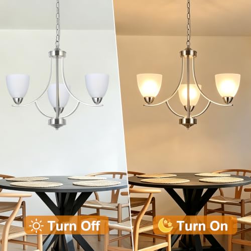 3 Light Contemporary Chandeliers Brushed Nickel Modern Light Fixtures Ceiling Hanging Classic Pendant Lighting for Foyer Bedroom Dining Room Bathroom