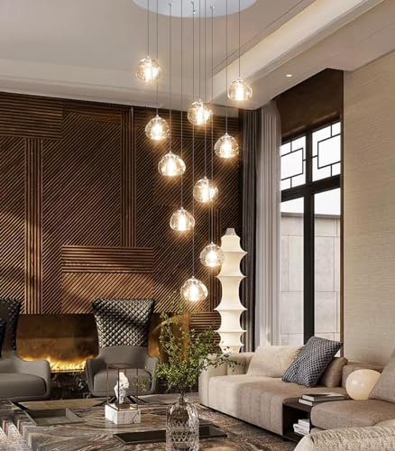 Modern Chandeliers for Dining Room Adjust High Ceiling Chandelier Light Fixtures Entrance LED Dimmable Ceiling Pendant Drops Light Remote Lights for Living Room Stairwell 2700K 6000K