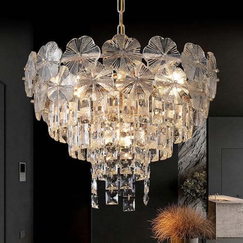 Luxury Flower Crystal Chandelier Modern Gold 20" Chandeliers 9