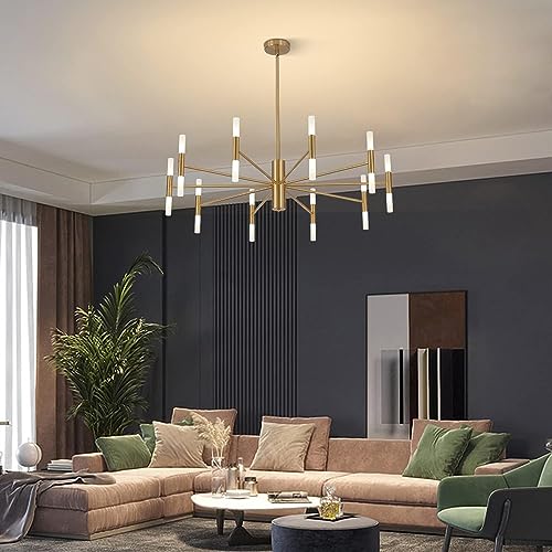 Lighting Mid Century Modern Chandelier Brass Gold Chandelier Light Fixture Vintage Bedroom Chandelier Sputnik Flush Mount Ceiling Light Large Chandeliers for High Ceilings