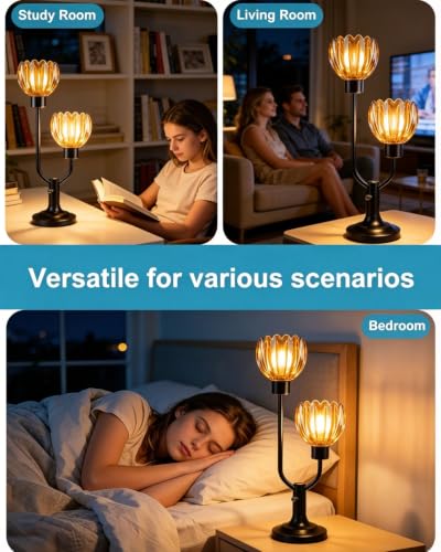 Mid Century Modern Flower Black Table Lamp for Bedroom Dimmable