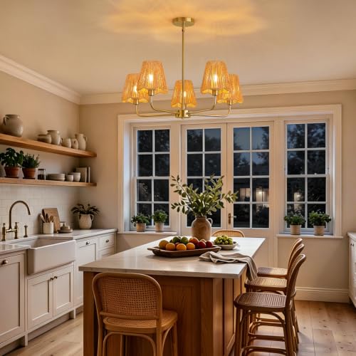 Rattan Chandelier for Dining Room Gold Boho Chandelier for Bedroom